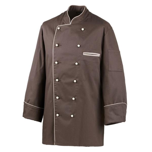 210 - Kochjacke langarm, Fb. braun, Paspel sand