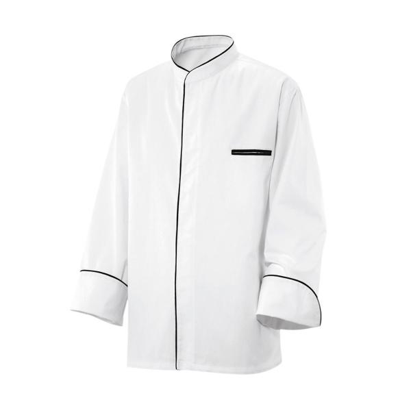 209 - Kochjacke langarm, Fb. weiss, mit Paspel schwarz