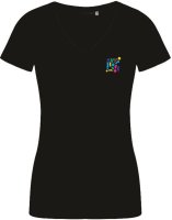 V-Ausschnitt T-Shirt Damen Schwarz S