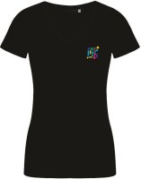 V-Ausschnitt T-Shirt Damen Schwarz L