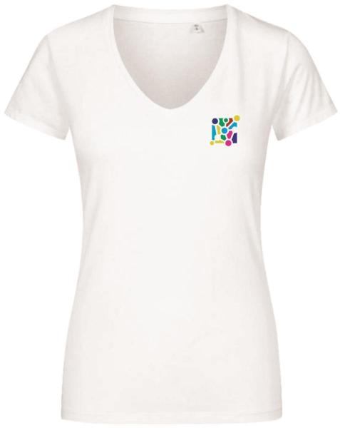V-Ausschnitt T-Shirt Damen Weiß M